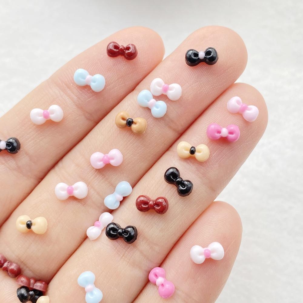 200Pcs Cute Mini Cartoon Colorful Bow Nail Art Resin Designer Charms DIY Craft For Nail 3D Decorations Jewelry
