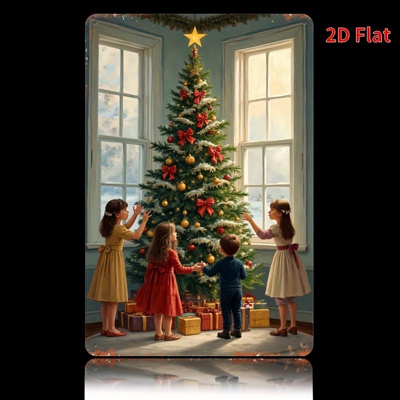 

Christmas Tree Metal Sign Retro Square Iron Wall Art with Festive Holiday Scene Perfect for Home Bar Garage Club 20x30cm（7.8x11.8inch）