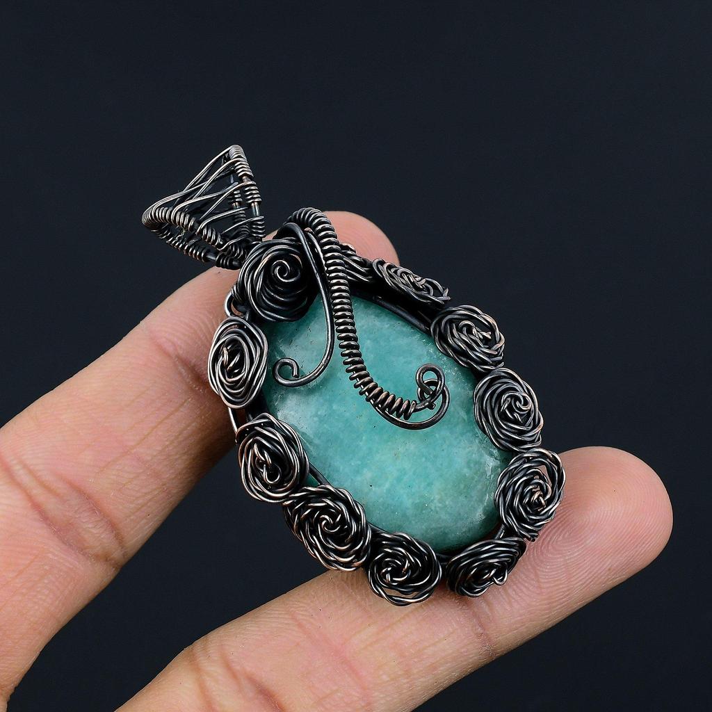 Aquamarine 999 Copper Wire Wrapped Pendant, Handmade Gemstone Pendant Jewelry, Gifts For Wife Brand New Pendant
