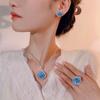 Jewelry Copper Bottom Gold-Plated Simulation Millennium Sea Blue Temperament Set Main Stone 16-10Mm