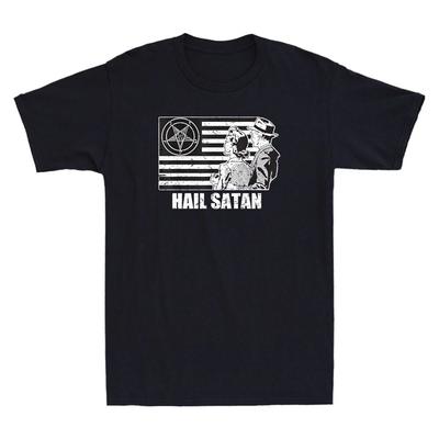 Hail Satan with Satanic Flag Dark Satanism Funny Graphic Vintage Men's T-Shirt