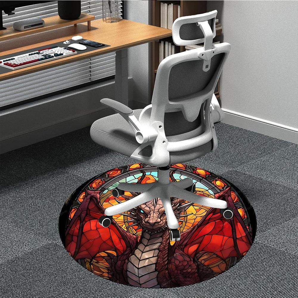 1pc Stained Glass Dragon Office Round Area Rug, Under Office Chairs Bedroom Living Room Home Decor, Room Deco, Available in Various Sizes