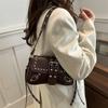 Street Style Leopard Print Leather Crossbody Bag With Metal Studs For Daily Use