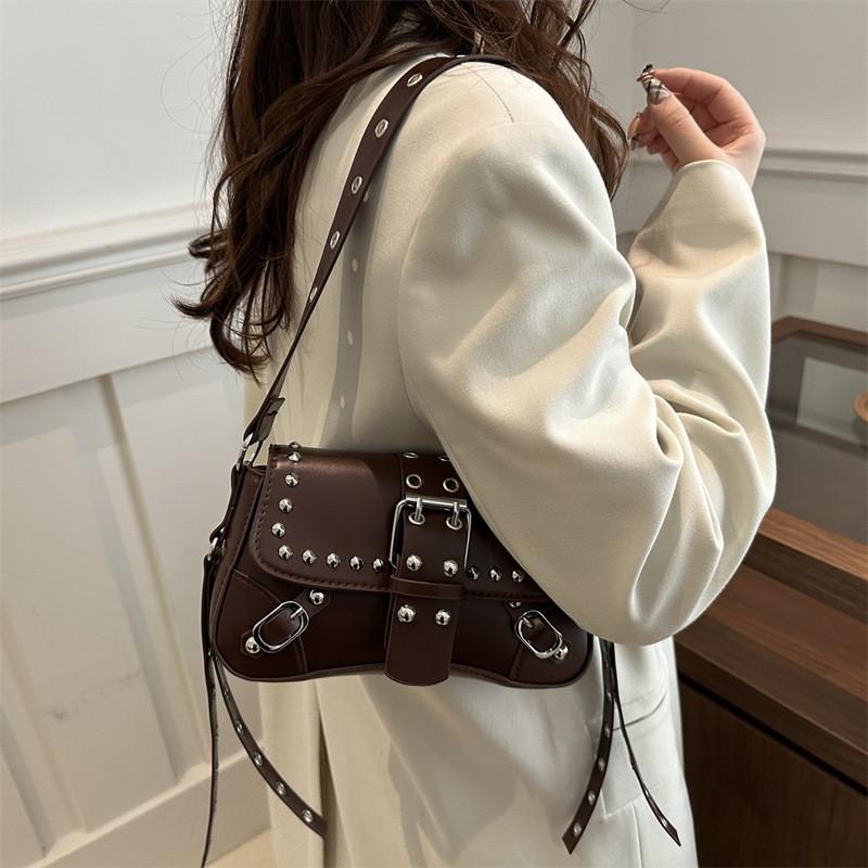 Street Style Leopard Print Leather Crossbody Bag With Metal Studs For Daily Use