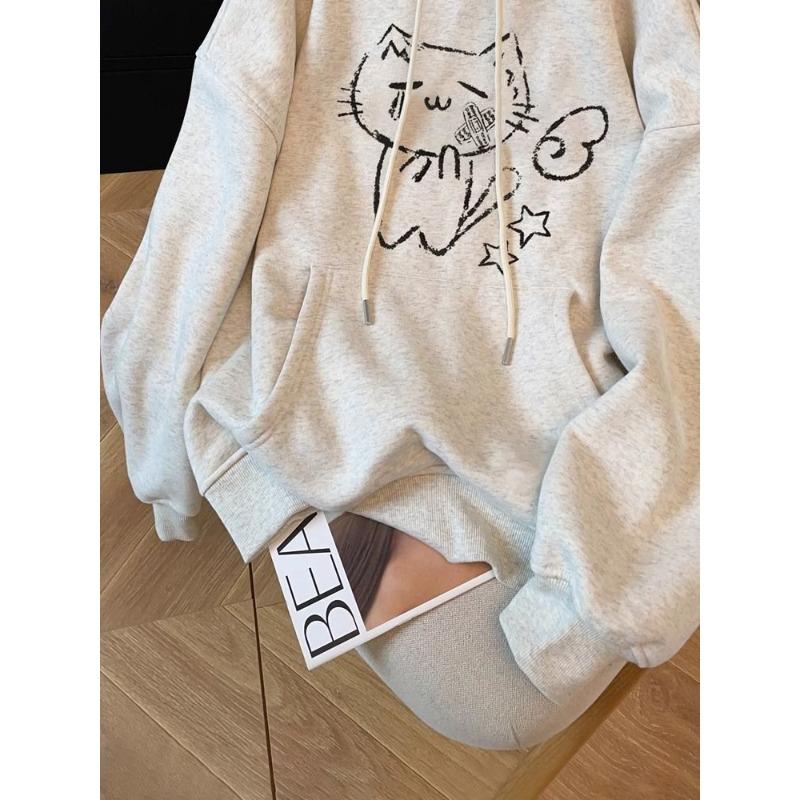 Vintage Preppy Kawaii Sweatshirt Cartoon Pullovers Harajuku Loose Grunge Jumpers Y2k Aesthetic Women White Knitted Hoody