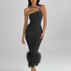 2023 Spring/Summer Asymmetrical One-Shoulder Halter Feather Dress for Women