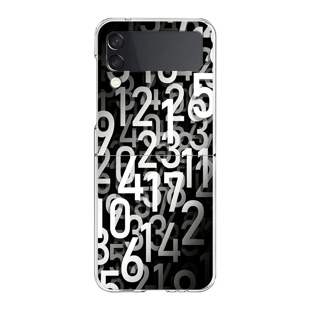 Phone Cover For Samsung Galaxy Z Flip 7 6 5 4 Case Transparent For Samsung Z Flip 3 Hard PC Foldable Shell Number Pattern Capas