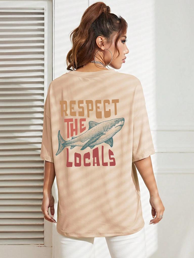 Respect The Locals Shark Tshirts Women Street Hip Hop Clothes Summer Breathable Short Sleeve Soft Comfortable T-Shirt Female