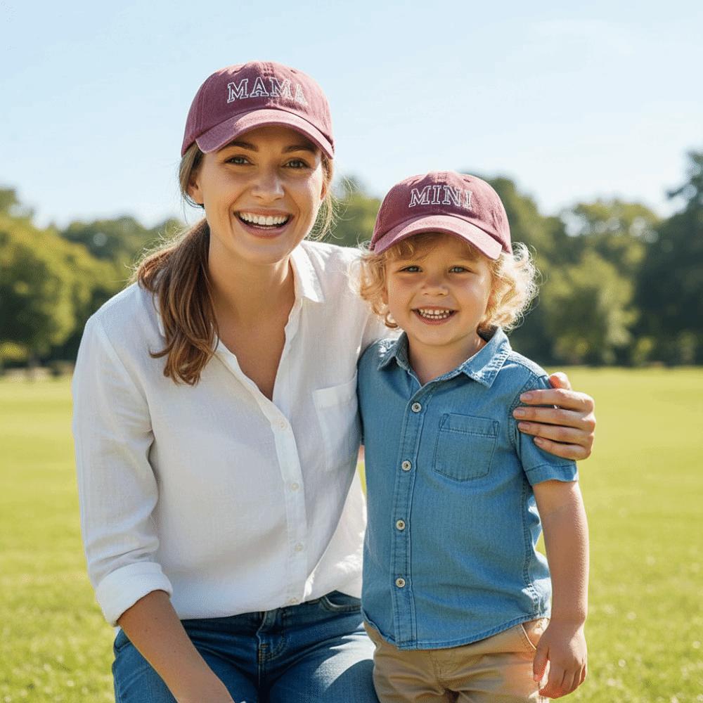Fashion Washed Cotton MAMA MINI Embroidery Caps Vintage Adjustable Baseball Cap Breathable Parent-Unisex Baseball Hats