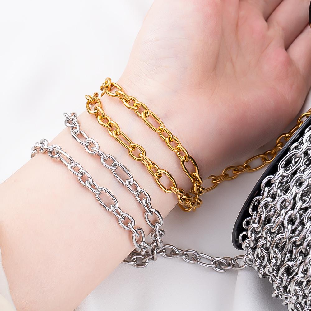 0.5M 1M Open Circle Cross Round Ring Necklace Chain Stainless Steel Link Chains DIY Women Bracelets Jewelry Making Body Chain