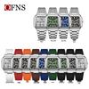 OFNS Six-Hand Men's Square Quartz Watch: Luminous, Day-Date, 30M Waterproof, Silicone Steel Band, Hot Seller