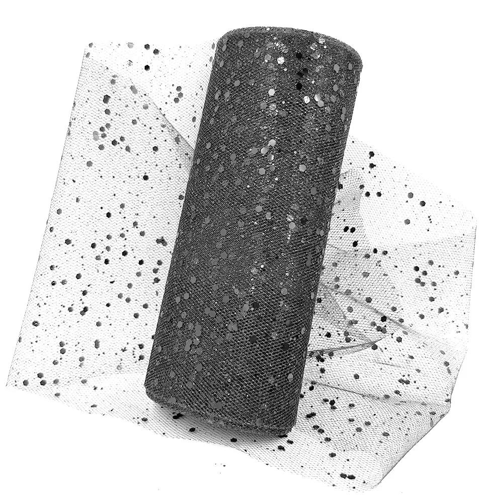 Glitter Tulle Fabric Roll 6 Inch 10 Yards Sequin Sparkling Ribbon Spool Netting for Wedding Tutu Skirt Gift Wrapping Party Decor