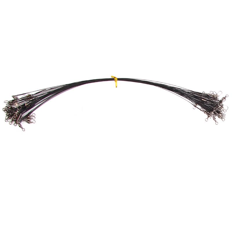 50pcs Luya Fishing Line Wire Leaders Nylon Coated Stainless Steel Wire Rigs with Snap 15cm чёрный