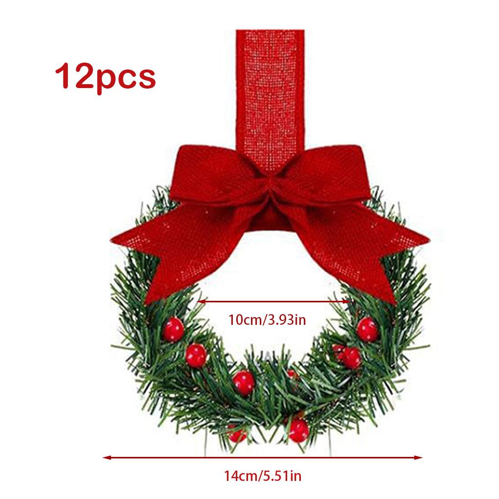 6 STÜCKE Weihnachts-Hauskränze mit karierter Schleife zum Aufhängen an Schranktüren, dekorativer Kranz für Küche, Fenster, Feiertagsdekoration