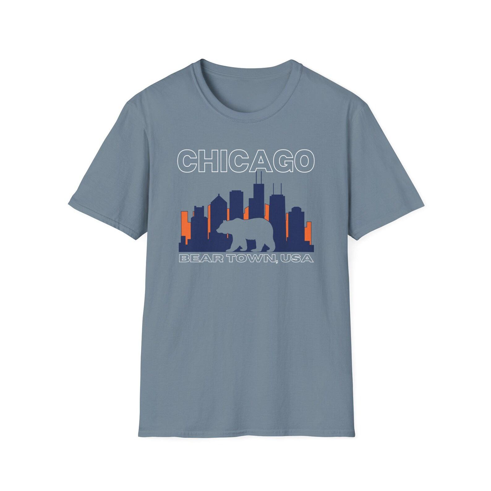 Chicago, Bear Town USA - Chicago Skyline and Bears Unisex Softstyle T-Shirt L