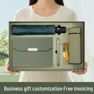 Executive Gift Set: Custom Umbrella, Insulated Cup, High-End Notebook, USB Flash Drive, Corporate Souvenir