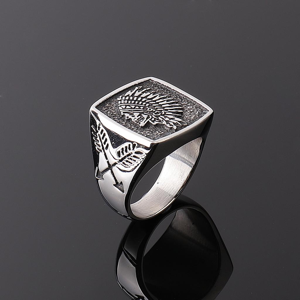 Jewelry Indian Totem Stainless Steel Ring, Personalized Retro Titanium Steel Men's Ring