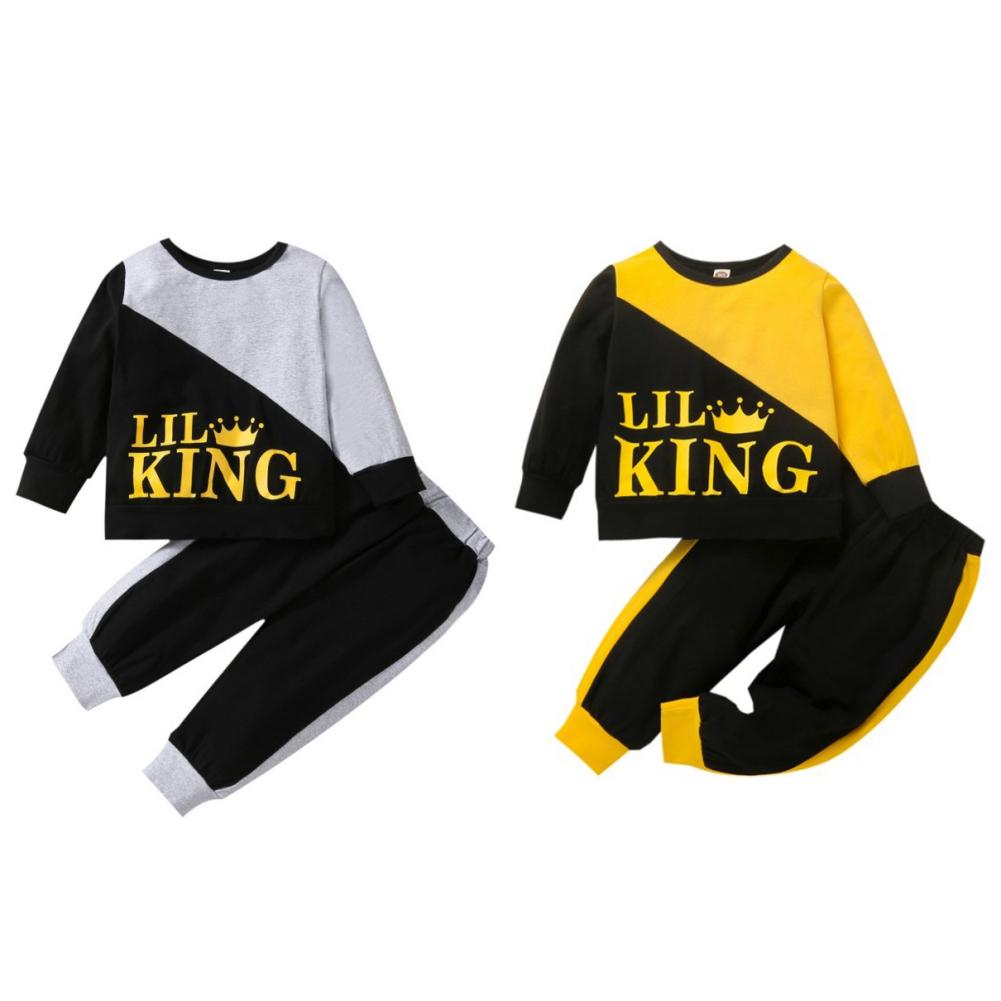 

Осенний лоскутный костюм для маленьких мальчиков, хлопковые толстовки с длинными рукавами и буквенным принтом + брюки, комплект одежды из 2 предметов