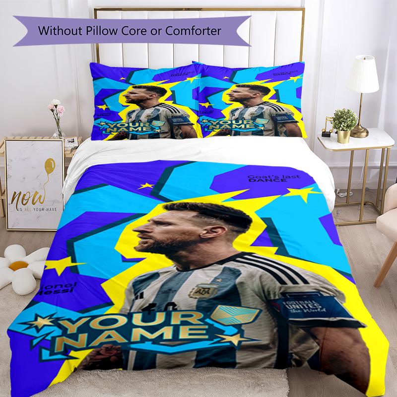 Football Messi Customizable Name Custom Bedding Perfect for Living Rooms Soft Bedding Custom Room Decor Best for Christmas