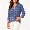 Women's Cotton Linen Shirt with Printed Pattern, Three-Quarter Sleeve Casual Blouse for Everyday Wear