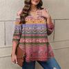 Women's Plus Size Fashion Printed Casual Pleated Round Neck Long Sleeve Top
