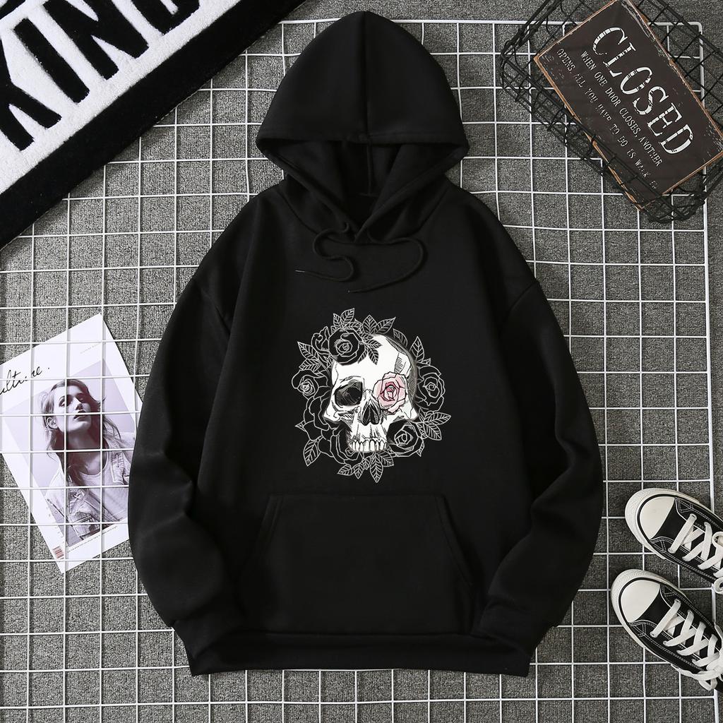 Skeleton print long sleeved loose sports hoodie 6804