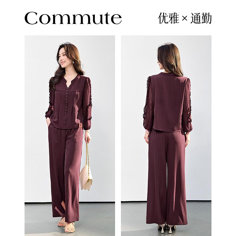 Fashion suit women's spring new style, high-end and elegant, slim and wide leg pants two-piece set