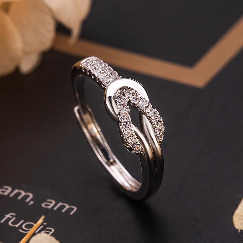 Elegant Knotted Flower Diamond Inlaid Ring - European & American Style, Light Luxury, Versatile Women s Jewelry