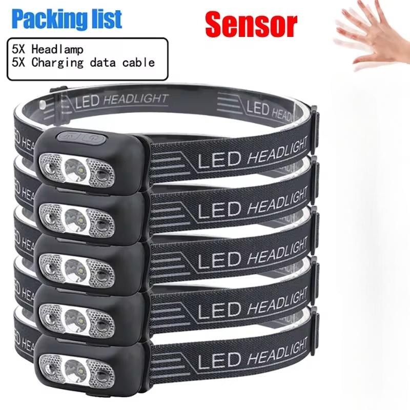 Portable Mini Head Mounted Flash Light USB Rechargeable With Motion Sensor LED Headlight Professional Security Patrol Emergency