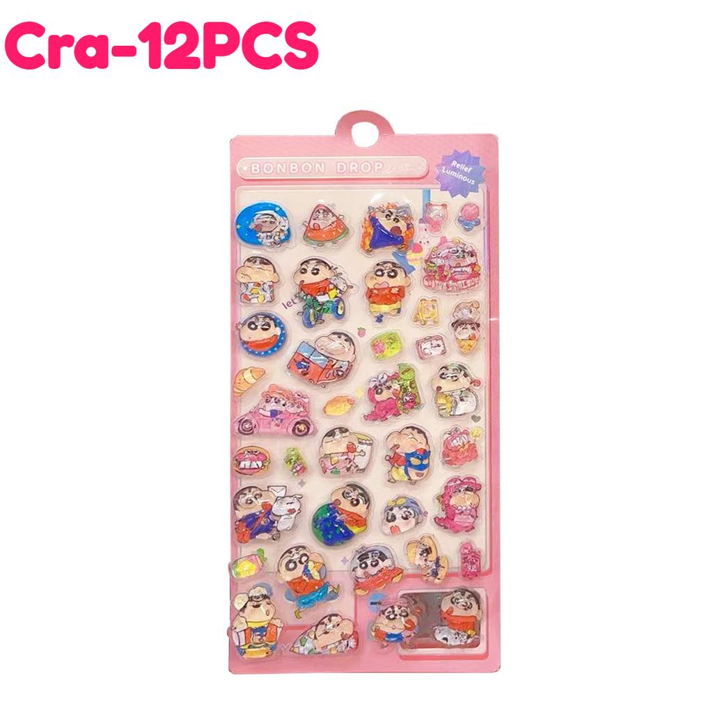 2025Kawaii Crayon Shin Chan Cartoon 3D PET Relief Water Sticker Cute DIY Mobile Phone Case Decoration Sticker