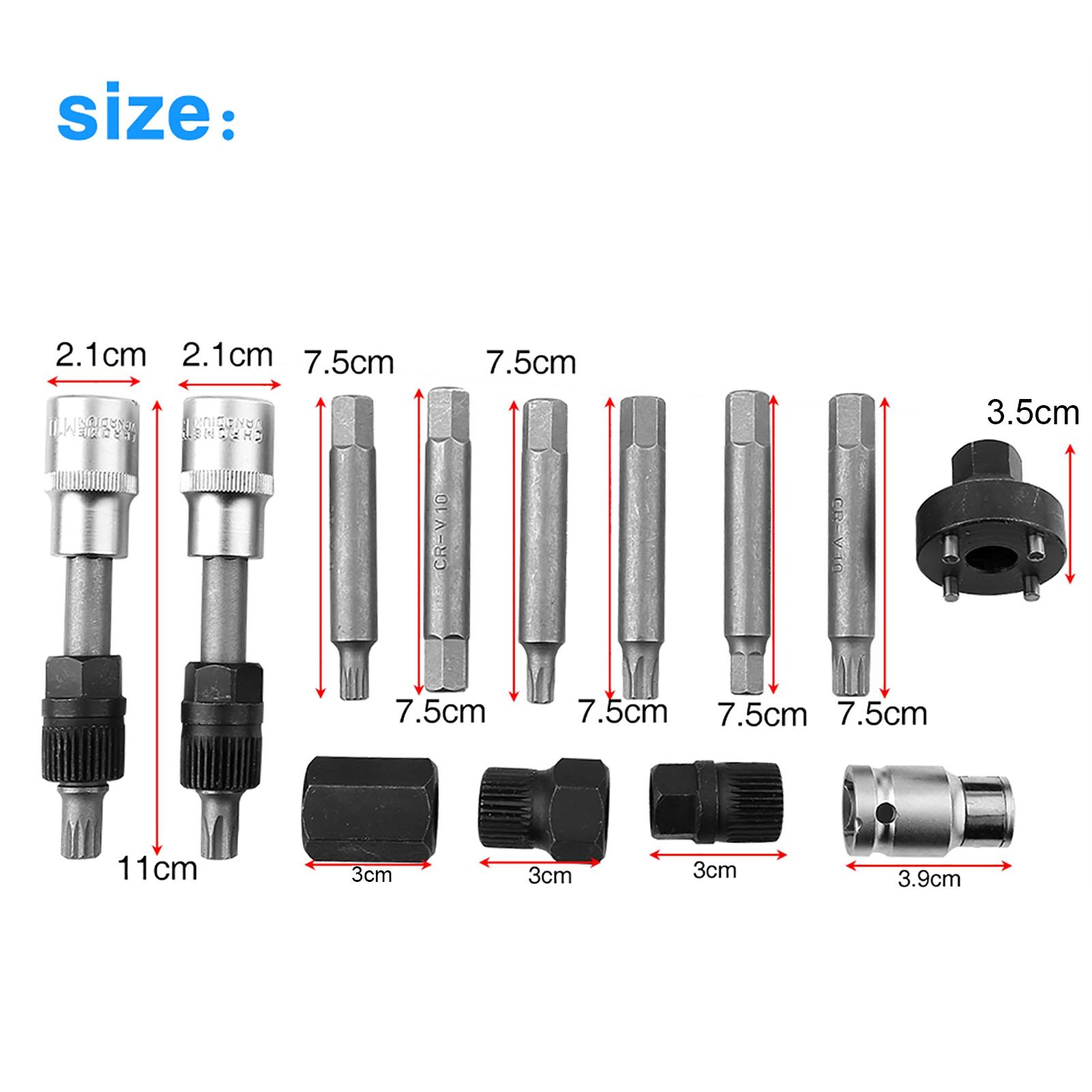 

13 Pcs Alternator Freewheel Pulley Removal Socket Bit Set Garage Service Tool Kit