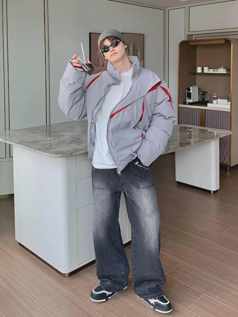 Unisex Trendy Pleated Stand Collar Cotton Jacket - Stylish and Warm Winter Coat