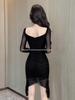 2024 Spring Mesh Waist-Slimming Bodycon Dress - Women's Irregular Hip-Hugging Clubwear