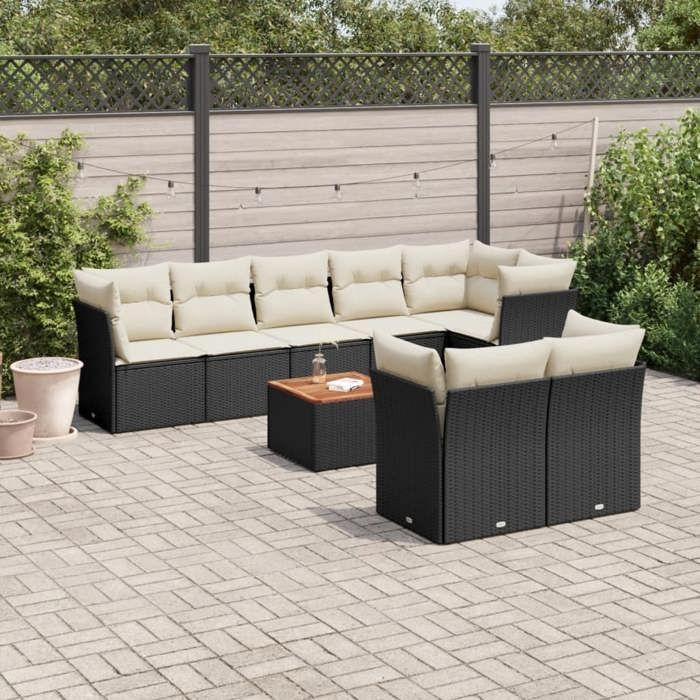 VidaXL Garden Lounge Set with Cushions 9 Pcs, Patio Sofas, Furniture Set, Outdoor Terrace Furniture, Black 3223732