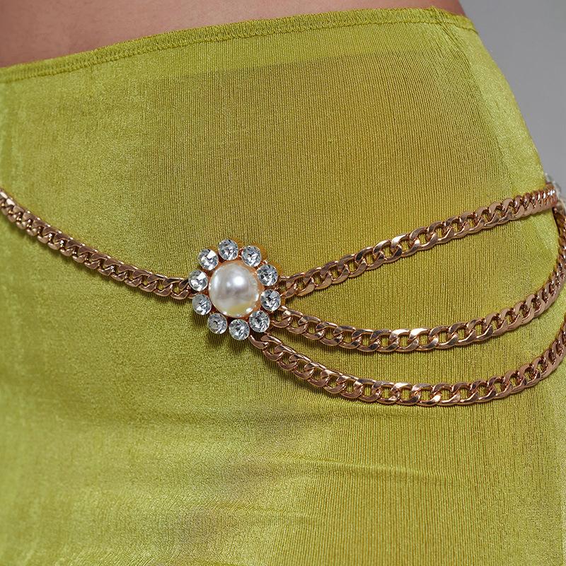 Lanț de talie pentru femei de înaltă calitate, cu flori de perle, dulce și elegant, din metal, cu textură luxoasă atmosferică, lanț de talie pentru femei