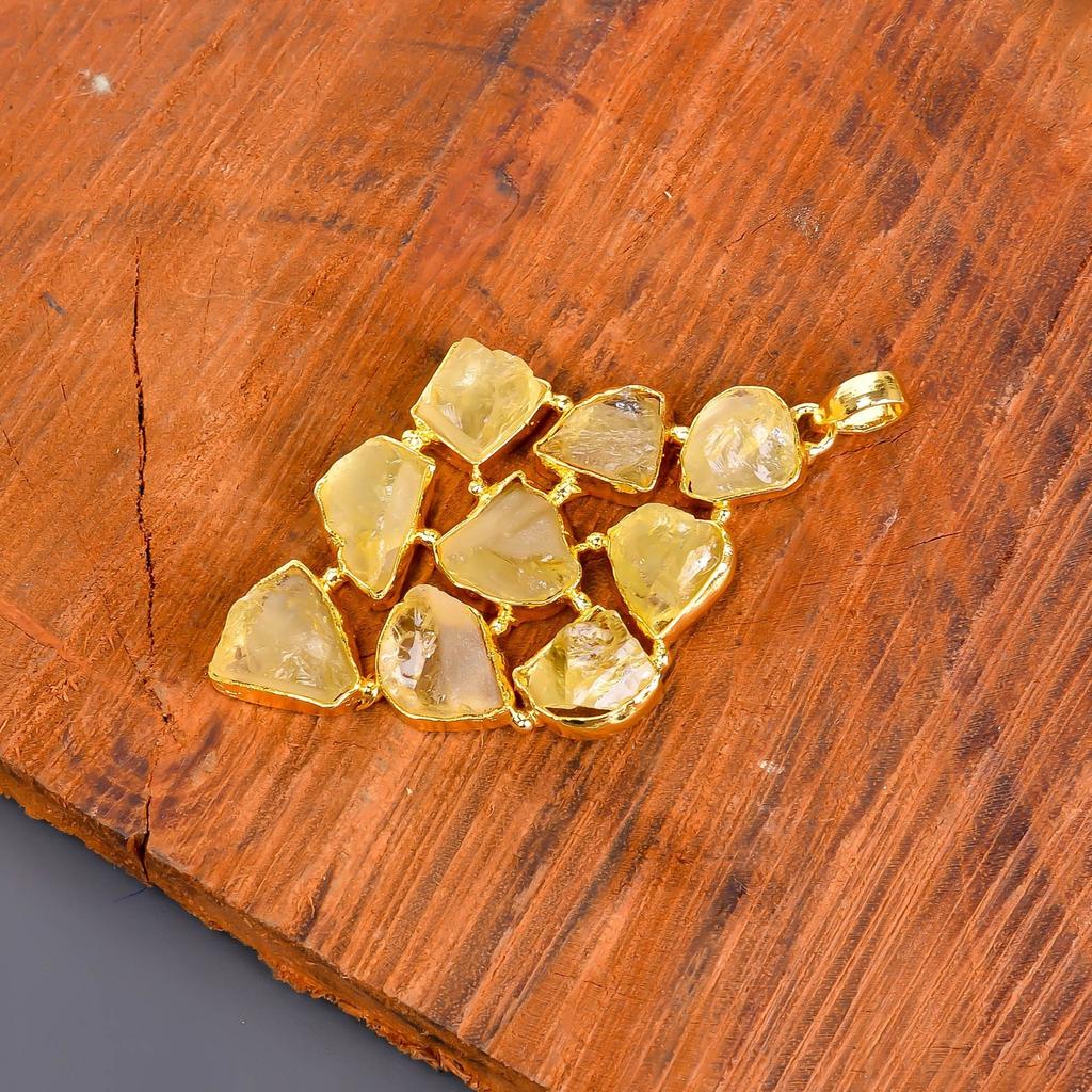 Citrine Gemstone Gold Finish Anniversary Electroformed Birthday Pendant Jewelry V-118
