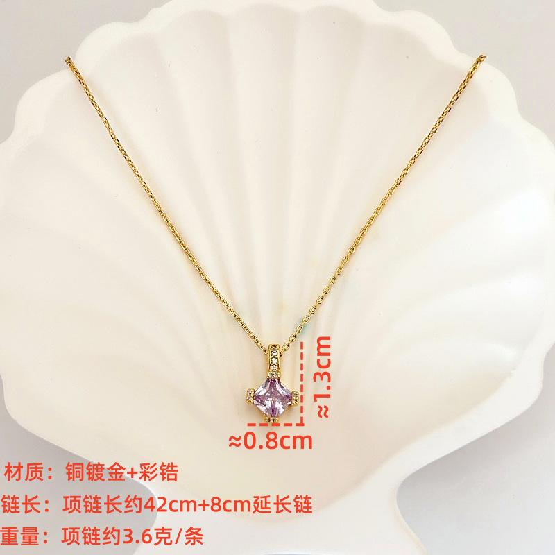 Rhombus Color Zirconium Necklace Light Luxury Fashion Collarbone Chain Classic Simple Versatile Necklace Women