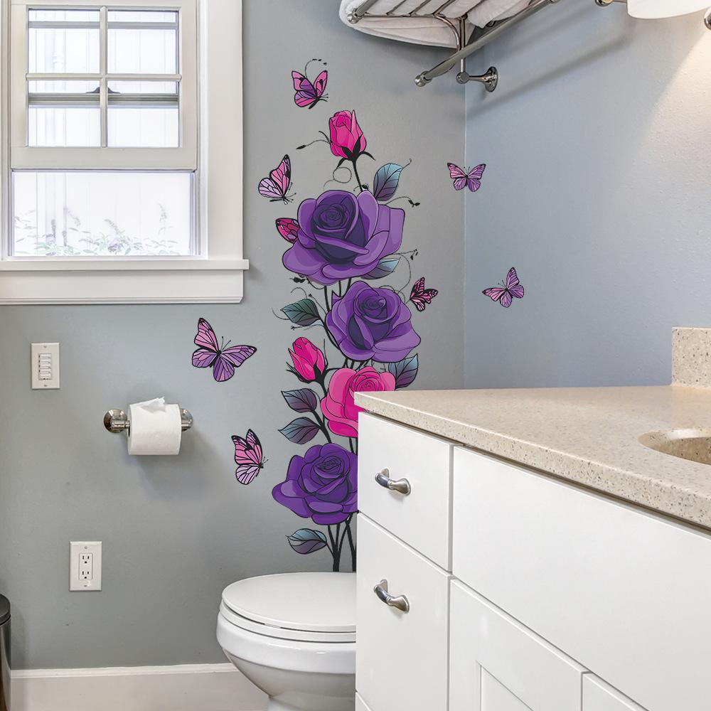 Watercolor Rose, Vine, Dancing Butterfly, Entrance Hall, Living Room, Home, Wall Beautification Stickers