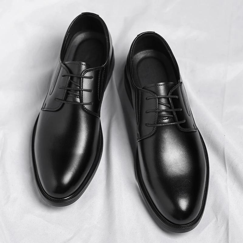 Oxfords Men's Shoe Lace Up Leather Men Dress Shoes Outdor Thick Bottom Black Lace Up Wedding Men Business Formal Shoes Men