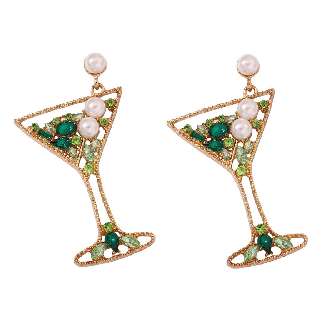 Wine glass series pearl-encrusted diamond hollow alloy earrings fashion creative versatile temperament earrings