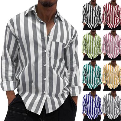 Men's Summer New Loose Print Long Sleeve Shirt Cardigan Beach Shirt