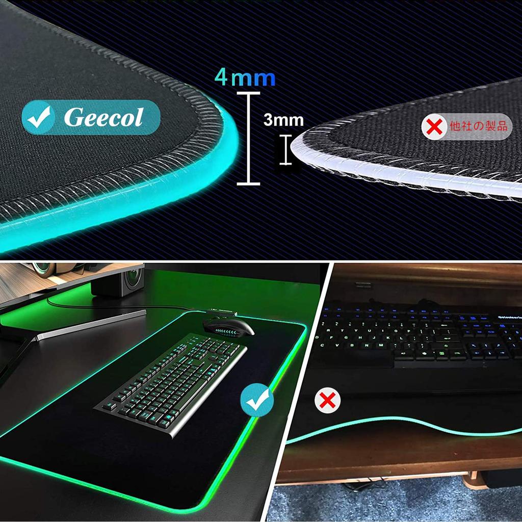 Waterproof RGB Gaming Mouse Pad with Large Keyboard Pad, Fixed Design, 4 USB Cables Included, One-Year Warranty, Black