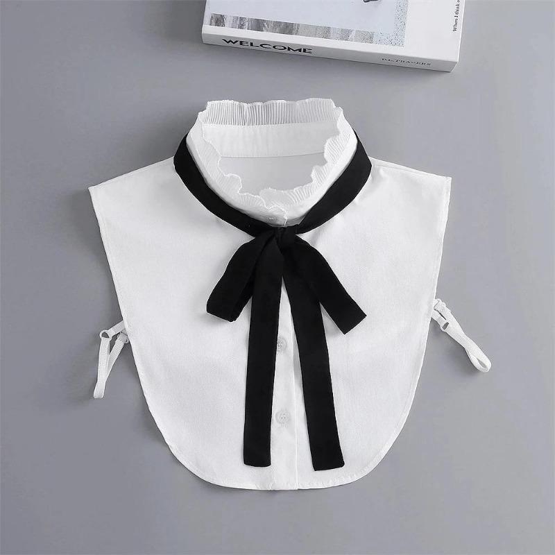 New Women White Lace Fake Collar Vintage Shirt Detachable Collar Front Tie Men Lapel Blouse Top Sweater Cotton False Collars