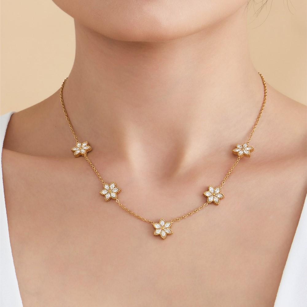 Lariat Y Necklace Matching Bracelet In Stainless Steel 18k Gold Plated With Zircon Flower Chain Necklaces Bracelets For Women