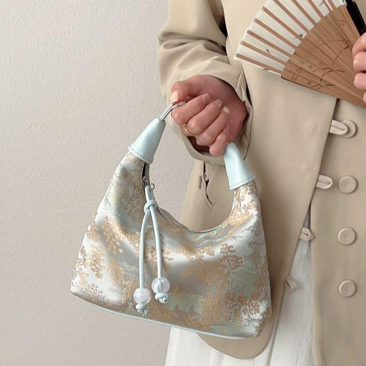 Trend Tote Bag Casual Embroidered Chinese Style Handbag Purses Hanfu Embroidery Handbag Zipper Crossbody Bag Cheongsam Bag Party