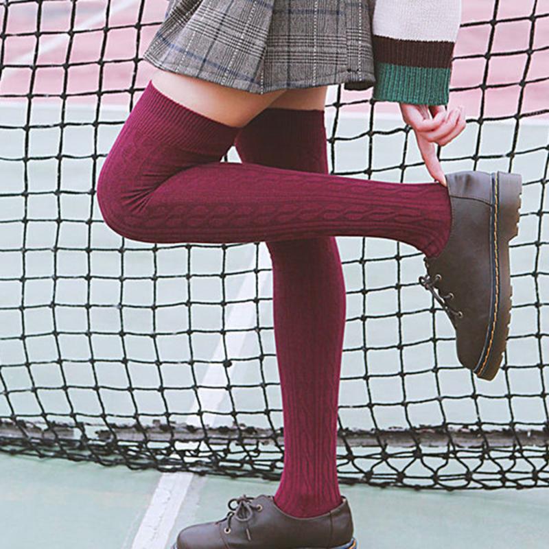 Women's Knit Cotton Stockings Female Thigh High Over The Knee Socks Long Cotton Stockings For Girls Warm Knee Socks