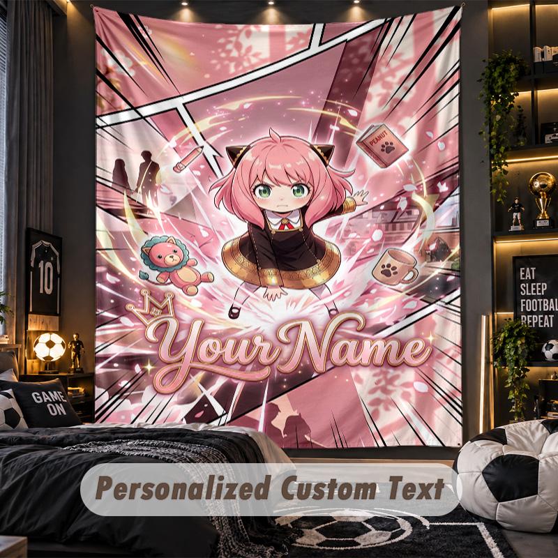 Personalized Wall Tapestry,Spy × Family Custom Printed Name, Fabric Wall Art For Indoor Room Backdrop