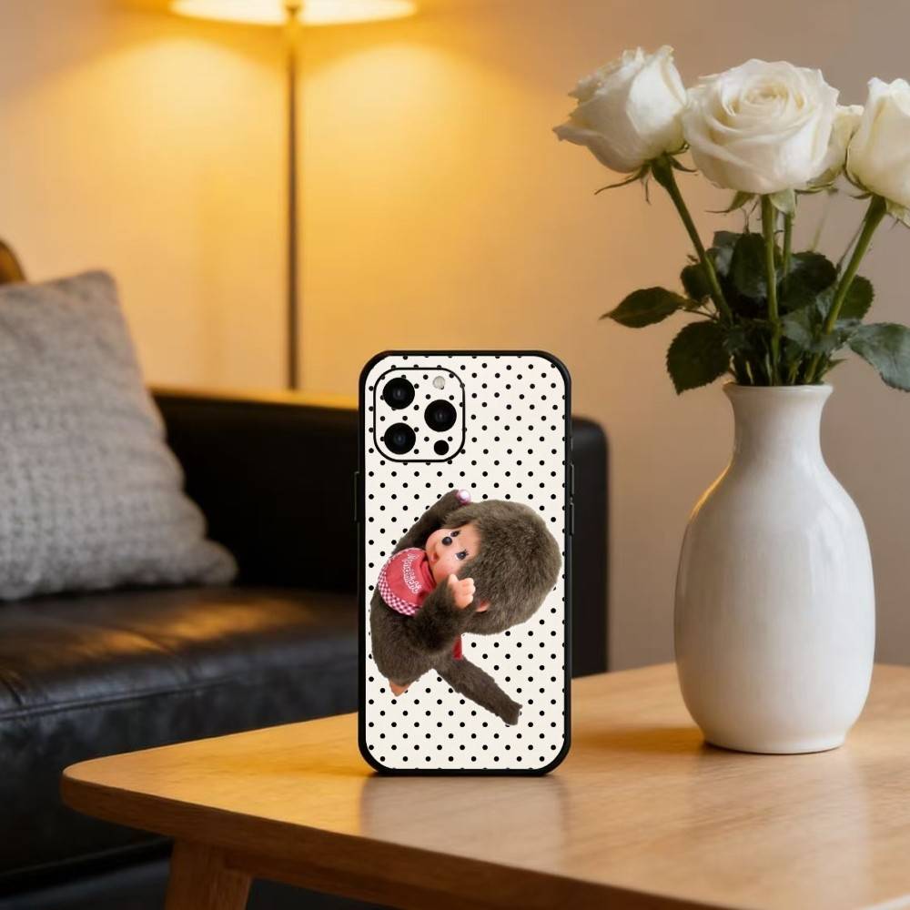 Cute M-Monchhichis Phone Case For iPhone17,16,15,14,13,12 Plus,Max Soft Silicone Black Cover iPhone14Pro