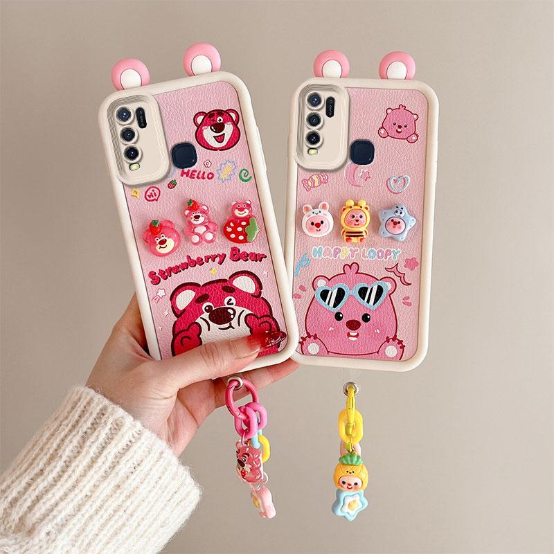 KEYSION Cute Ear 3D Cartoon Case for VIVO Y50 Y30 with Bracelet Soft Silicone Shockproof Phone Back Cover for VIVO Y30 Y50