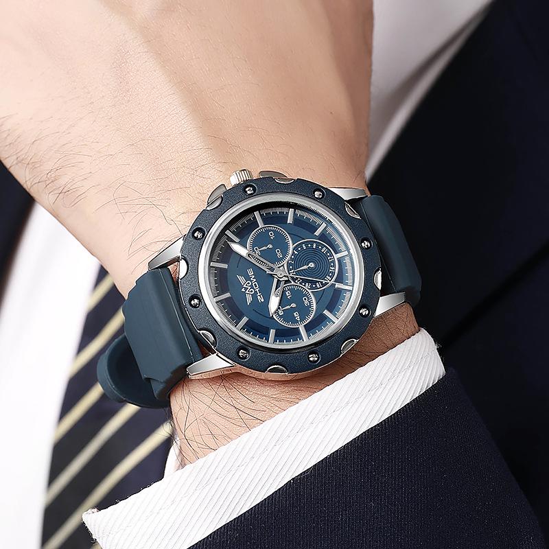 New Three-Eye Wormhole Silicone Quartz Men's Sports Wristwatch